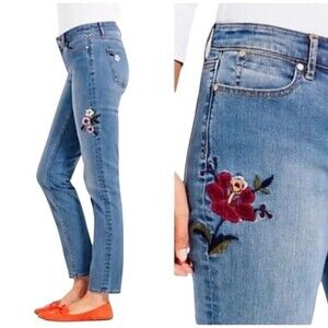 Talbots Flawless Five-Pocket Slim Ankle Jeans  Women's 2  Embroidered Flowers